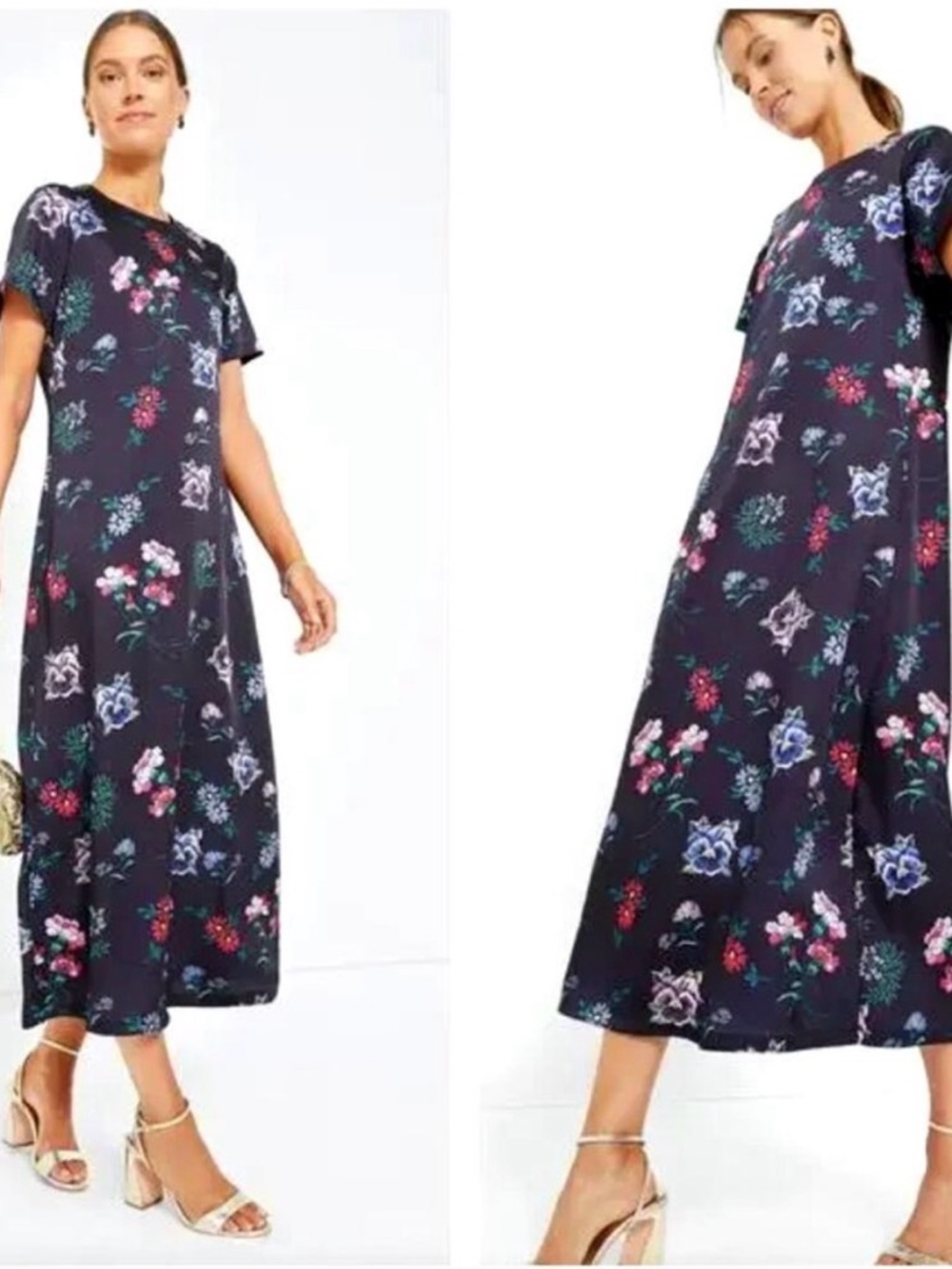 Tuckernuck Hyacinth House Womens Riley Midi Dress SIZE XXS Black Floral Satin